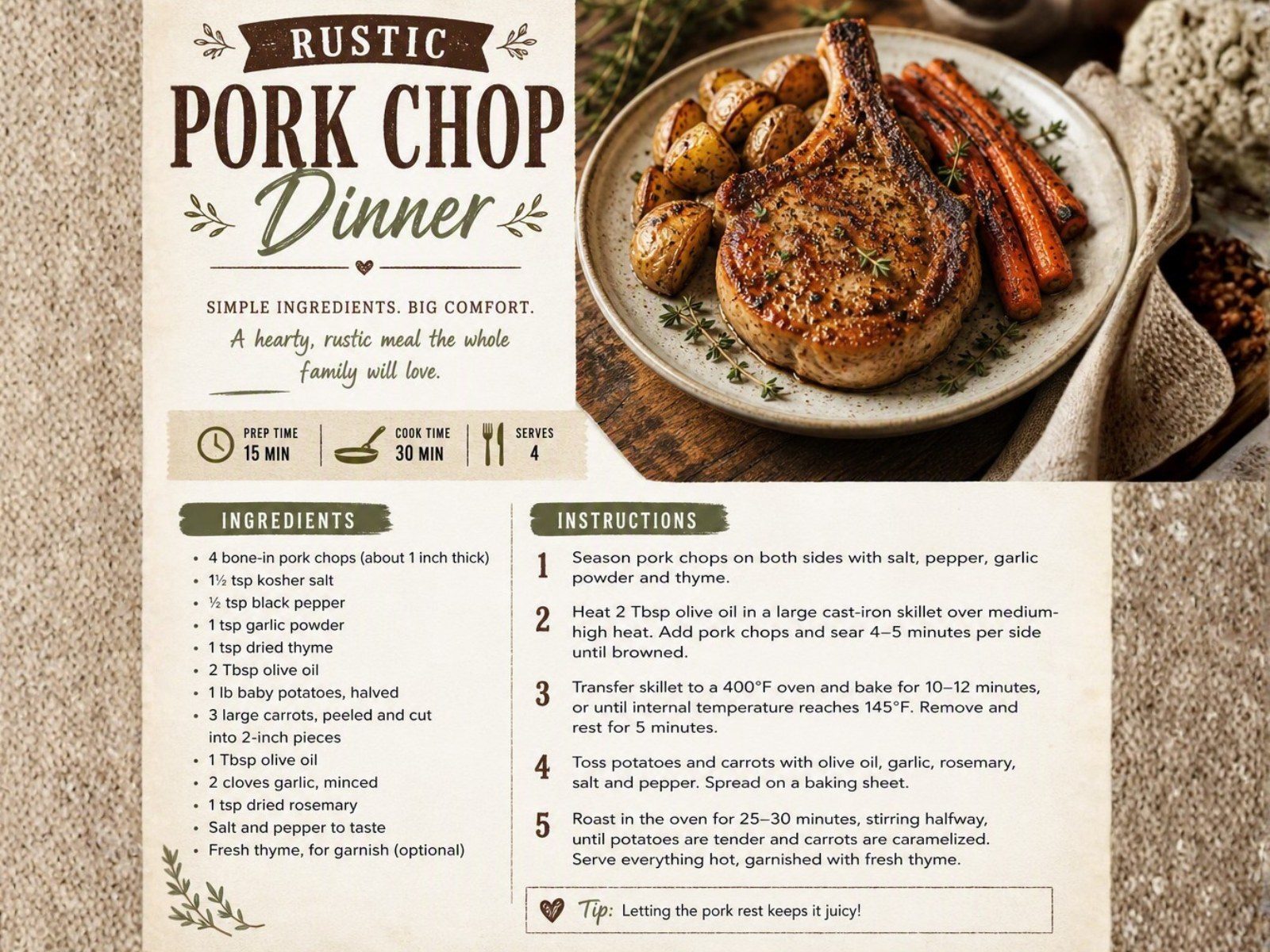 Rustic Pork Chop Dinner
