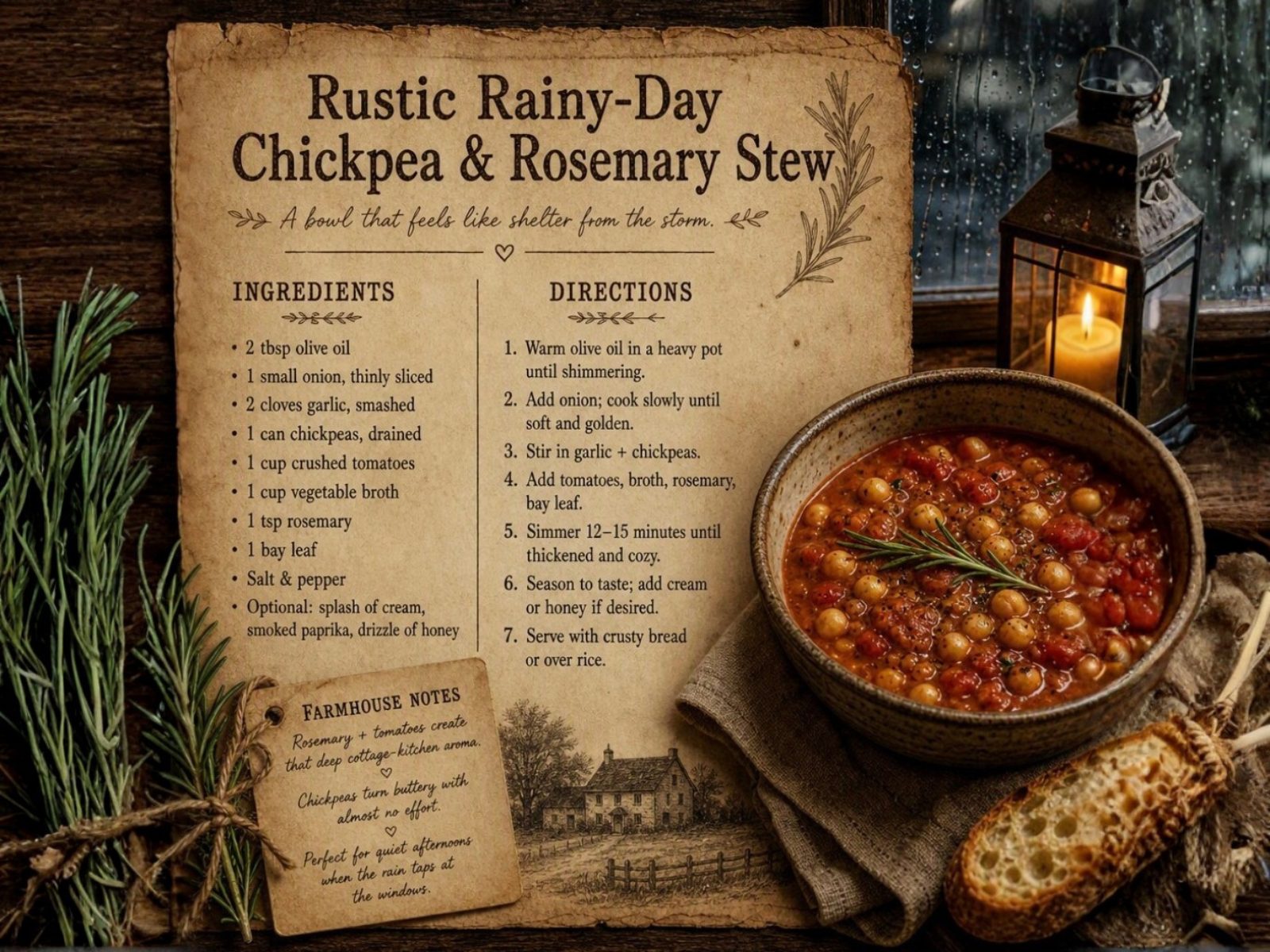 Rustic Rainy-Day Chickpea & Rosemary Stew
