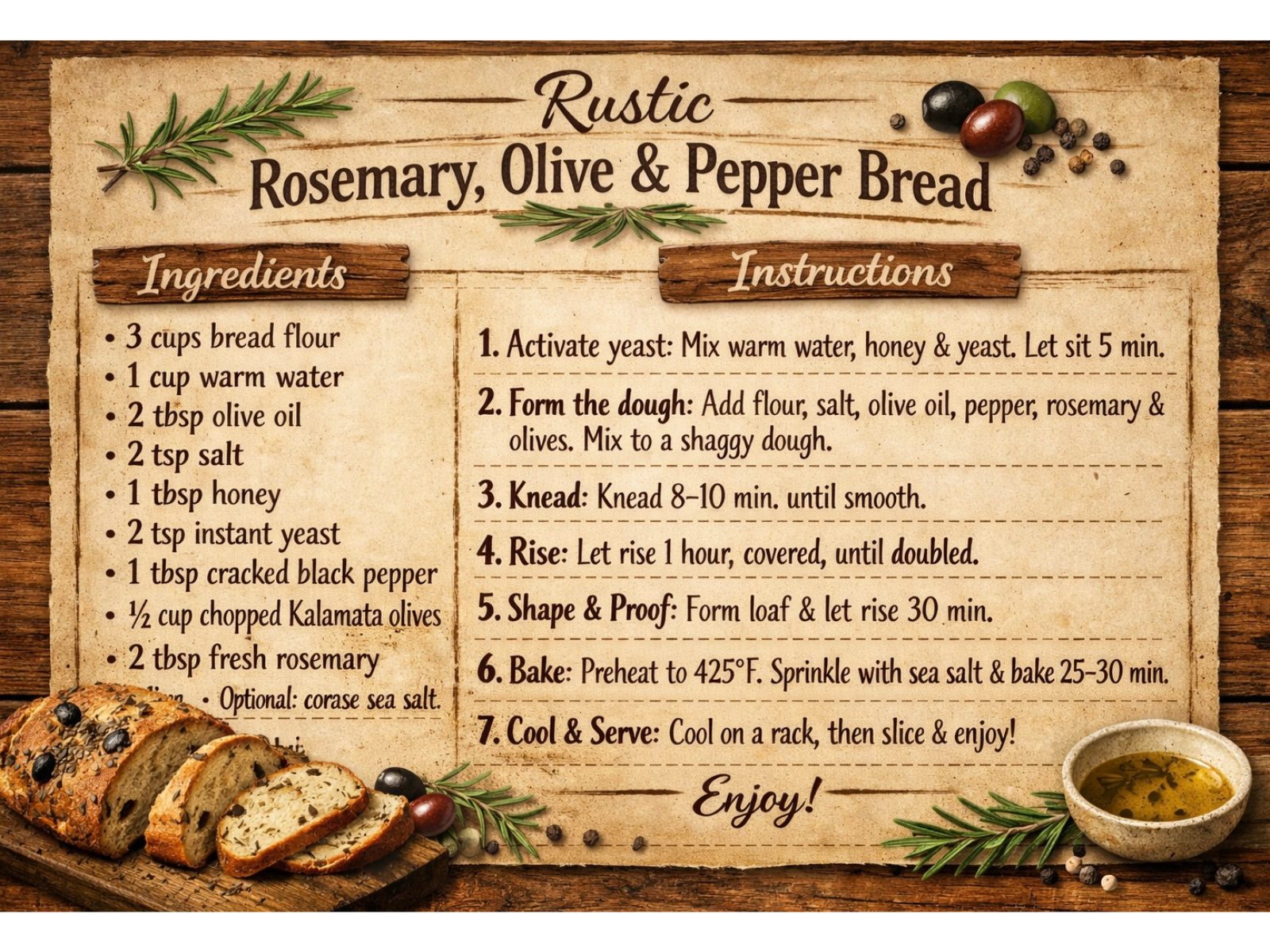 Rustic Rosemary, Olive & Pepper Bread